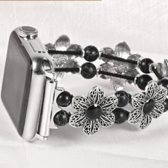 NEW Boho Luxury Black Floral Apple Watch Band main image 5